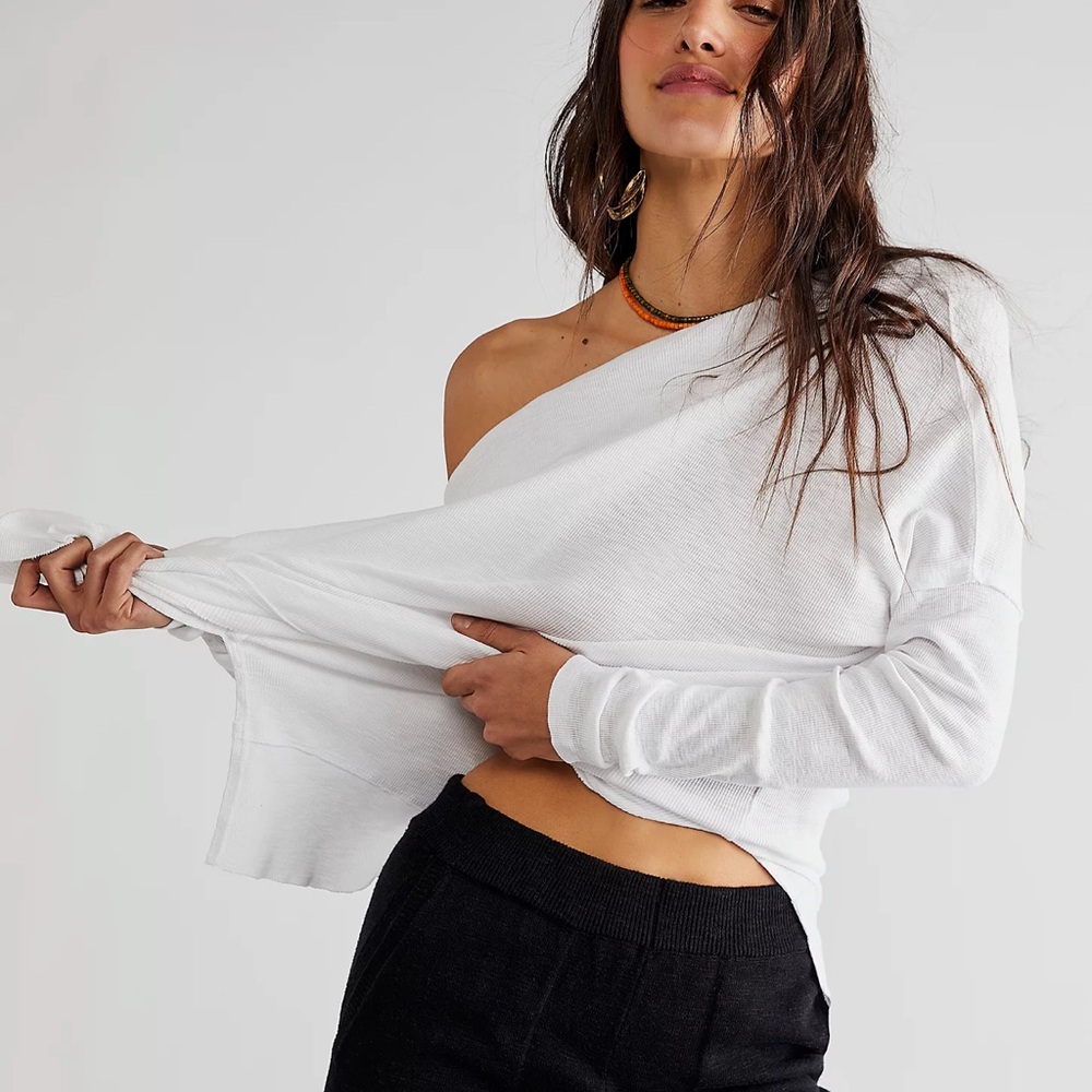 We The Free‎ Get Together Off-Shoulder Long Sleeve Top Women Sz Small STAINED